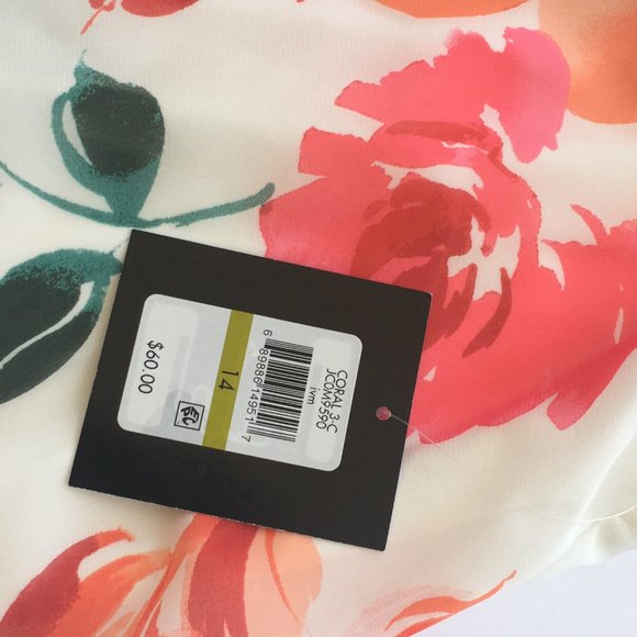 Women Dress Shift 14 Sheer Floral Lined White Muli - Picture 2 of 7